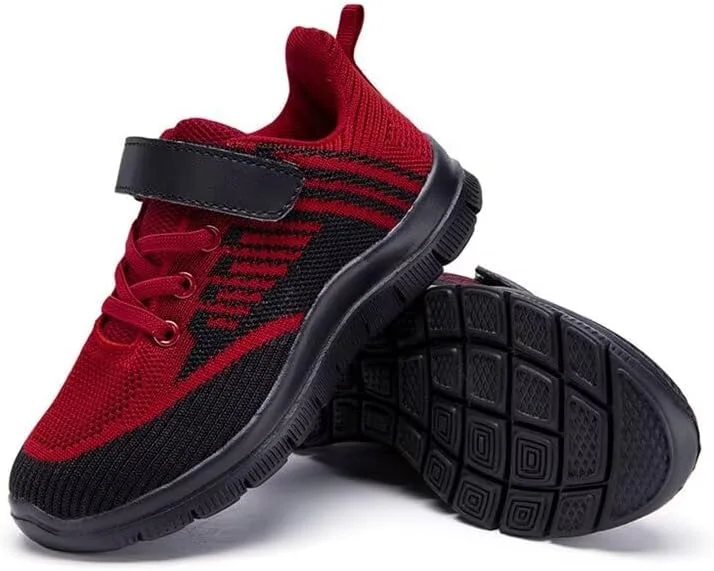 کفش کتانی پیاده روی سبک وزن پسرانه Zonkacen مناسب ورزش در فضای باز، دویدن، پیاده روی، دوچرخه سواری، قرمز، سایز 4 بچه بزرگ