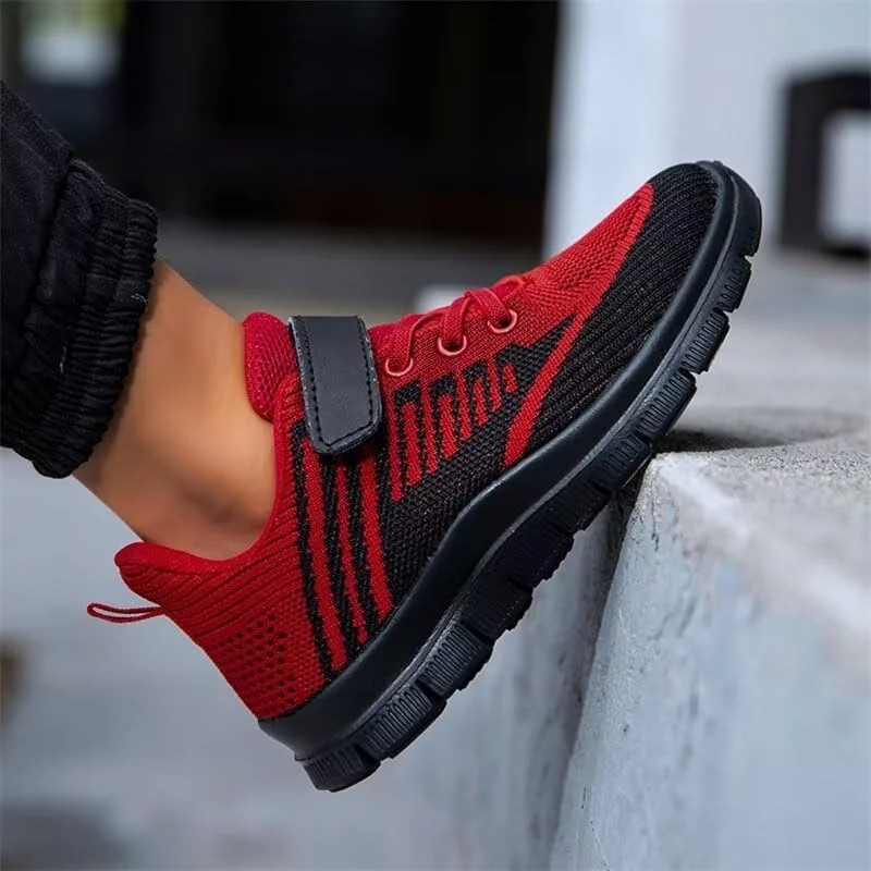 کفش کتانی پیاده روی سبک وزن پسرانه Zonkacen مناسب ورزش در فضای باز، دویدن، پیاده روی، دوچرخه سواری، قرمز، سایز 4 بچه بزرگ