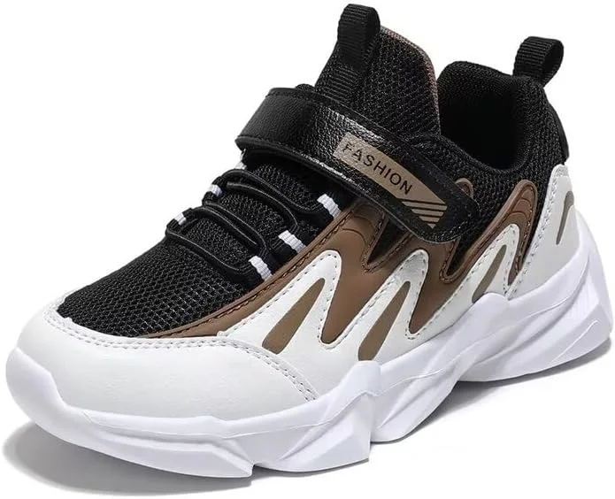 کفش کتانی سبک وزن پسرانه Zonkacen برای پیاده روی، دویدن و ورزش در فضای باز، توری قهوه ای، سایز 4 بچه بزرگ