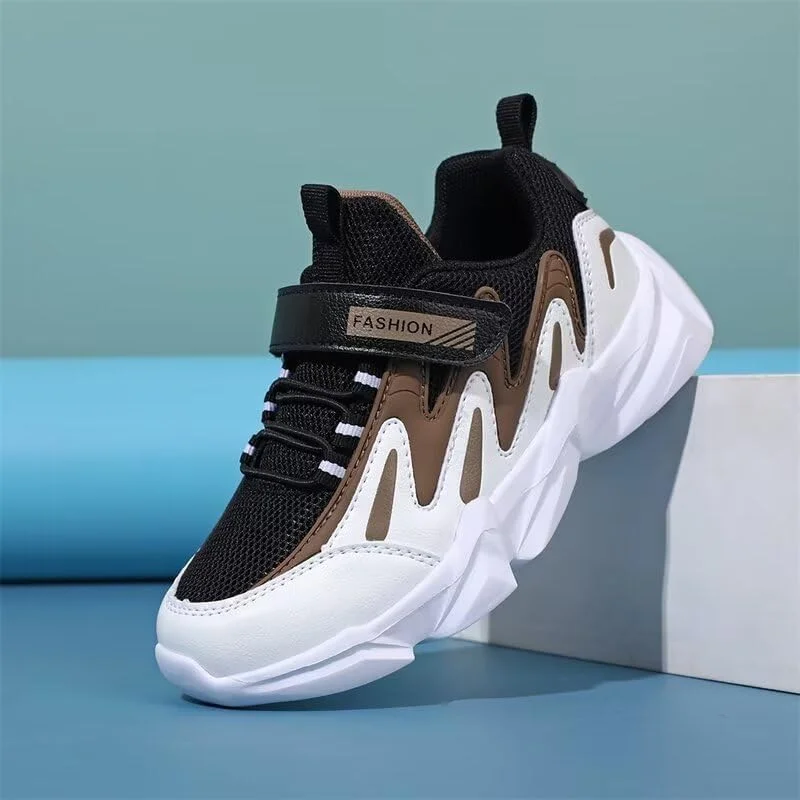 کفش کتانی سبک وزن پسرانه Zonkacen برای پیاده روی، دویدن و ورزش در فضای باز، توری قهوه ای، سایز 4 بچه بزرگ