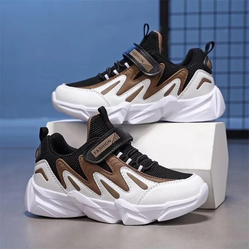 کفش کتانی سبک وزن پسرانه Zonkacen برای پیاده روی، دویدن و ورزش در فضای باز، توری قهوه ای، سایز 4 بچه بزرگ