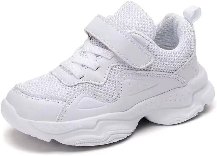 کفش‌های کتانی چرمی PU اسپرت و روزمره Zonkacen مناسب پیاده‌روی، دویدن و مدرسه برای پسران و دختران، توری سفید، سایز 4 بچه بزرگ