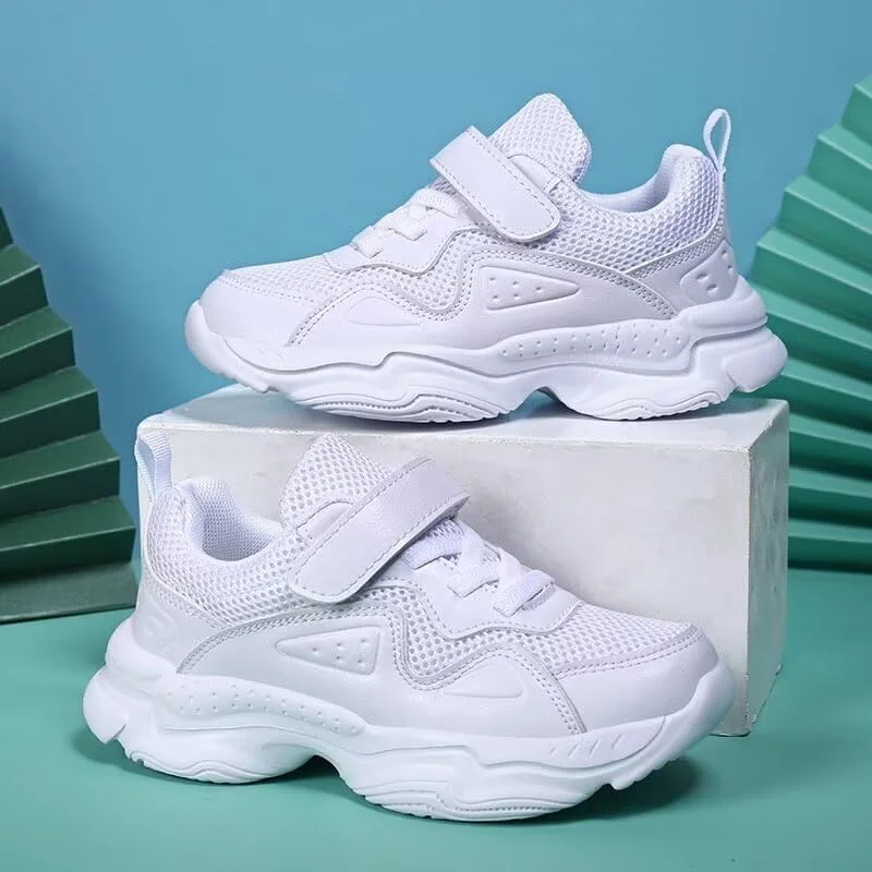 کفش‌های کتانی چرمی PU اسپرت و روزمره Zonkacen مناسب پیاده‌روی، دویدن و مدرسه برای پسران و دختران، توری سفید، سایز 4 بچه بزرگ