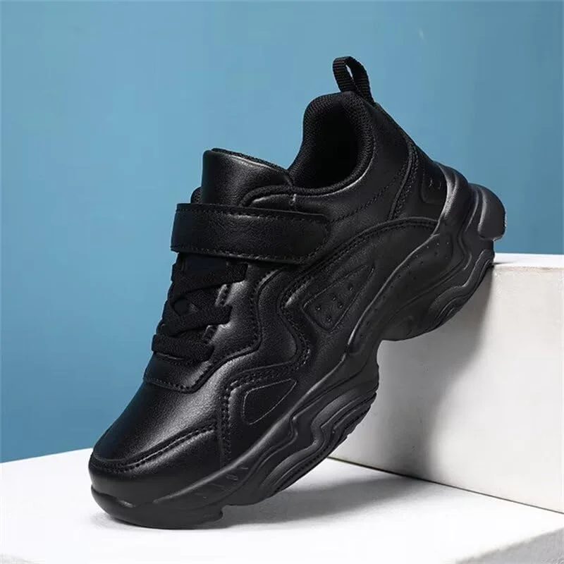 کفش‌های کتانی چرمی PU غیررسمی Zonkacen مناسب پسران و دختران برای پیاده‌روی، دویدن و مدرسه، مشکی PU، سایز 11.5 بچه کوچک