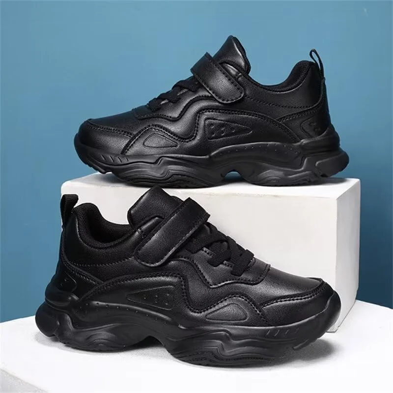 کفش‌های کتانی چرمی PU غیررسمی Zonkacen مناسب پسران و دختران برای پیاده‌روی، دویدن و مدرسه، مشکی PU، سایز 11.5 بچه کوچک