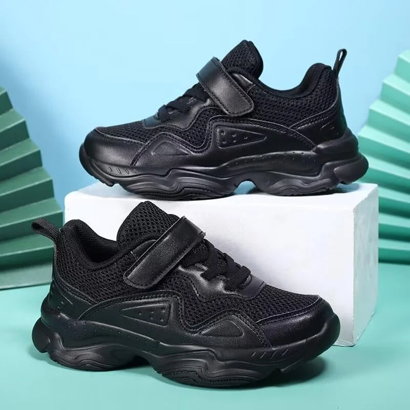 کفش‌های کتانی چرمی PU اسپرت و غیررسمی Zonkacen مناسب پیاده‌روی، دویدن و مدرسه برای پسران و دختران، مشکی، سایز 5 بچه بزرگ