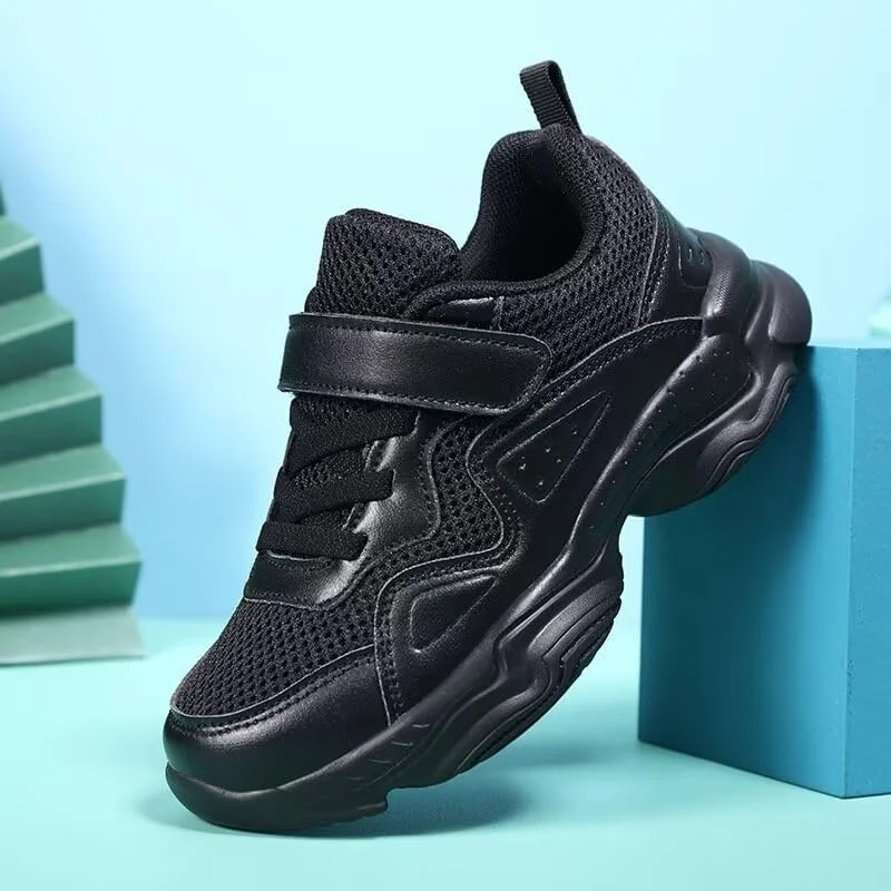 کفش‌های کتانی چرمی PU غیررسمی Zonkacen مناسب پیاده‌روی، دویدن و مدرسه برای پسران و دختران، مشکی، سایز 11.5 کودک کوچک