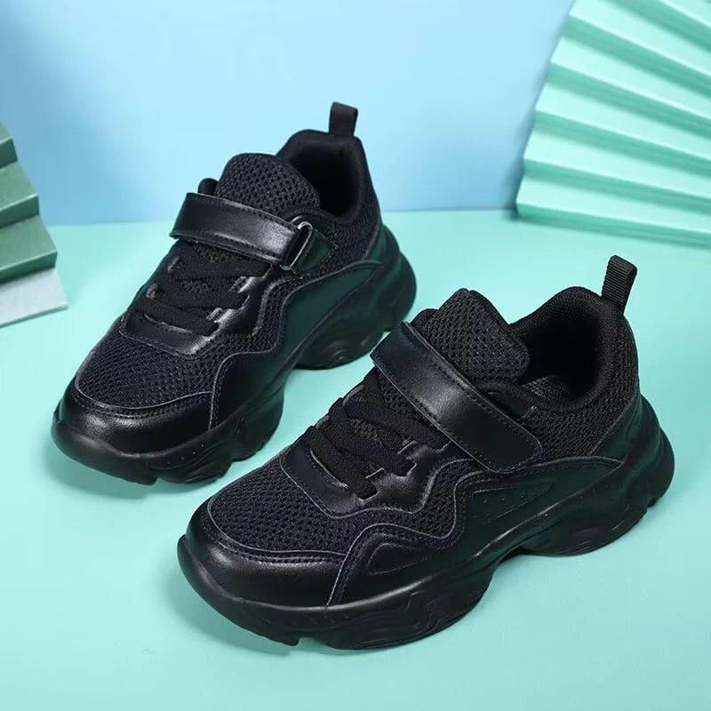 کفش‌های کتانی چرمی PU غیررسمی Zonkacen مناسب پیاده‌روی، دویدن و مدرسه برای پسران و دختران، مشکی، سایز 11.5 کودک کوچک