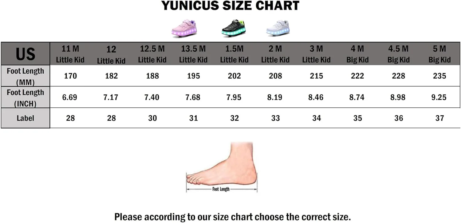 کفش های چرخ دار YUNICUS دخترانه پسرانه بچه گانه با چراغ