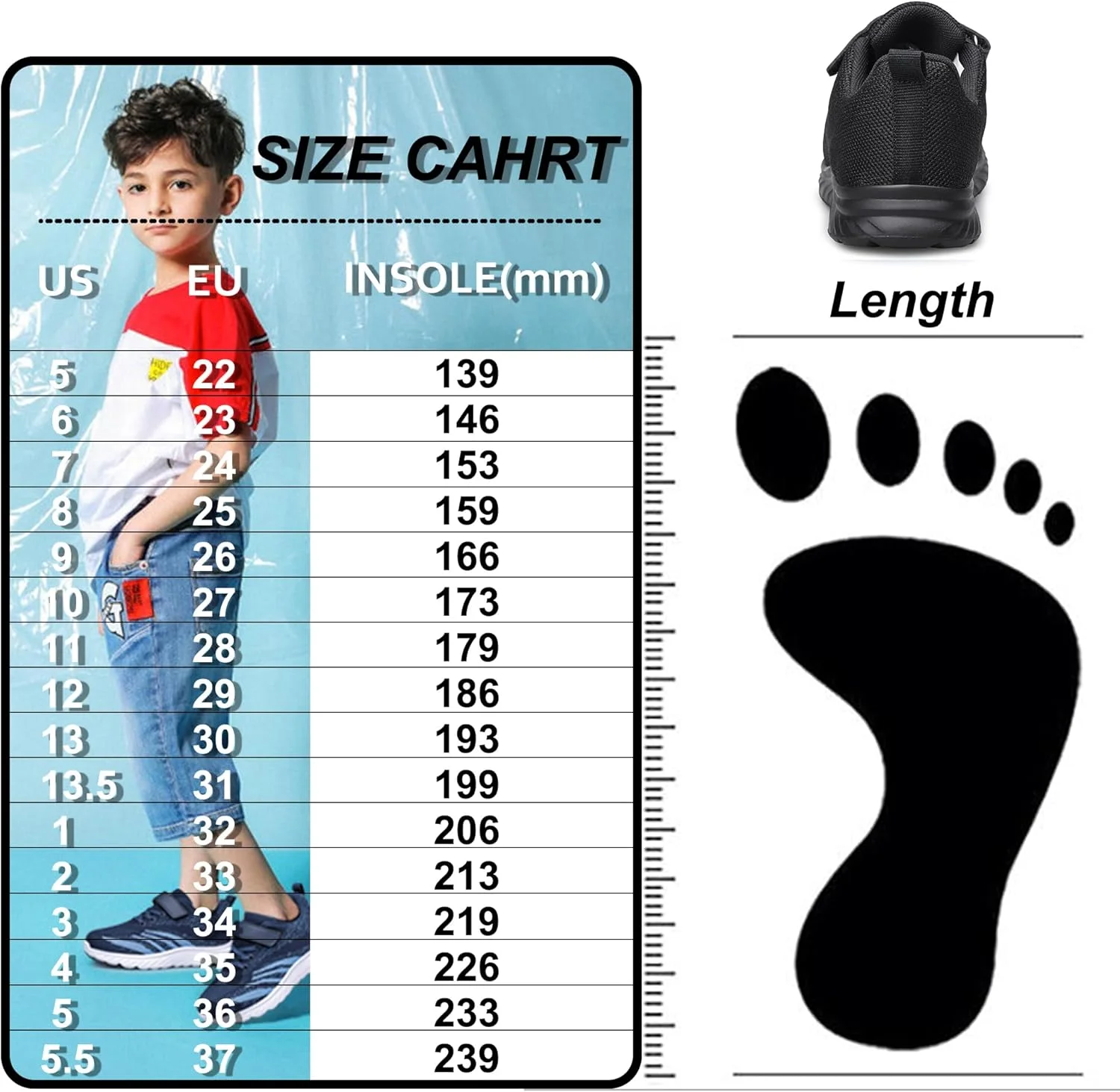 کفش‌های ورزشی پسرانه و دخترانه YHOON، مناسب دویدن و پیاده‌روی کودکان نوپا/کودکان کوچک/کودکان بزرگ، تمام مشکی-n288، سایز 13.5 کودک کوچک