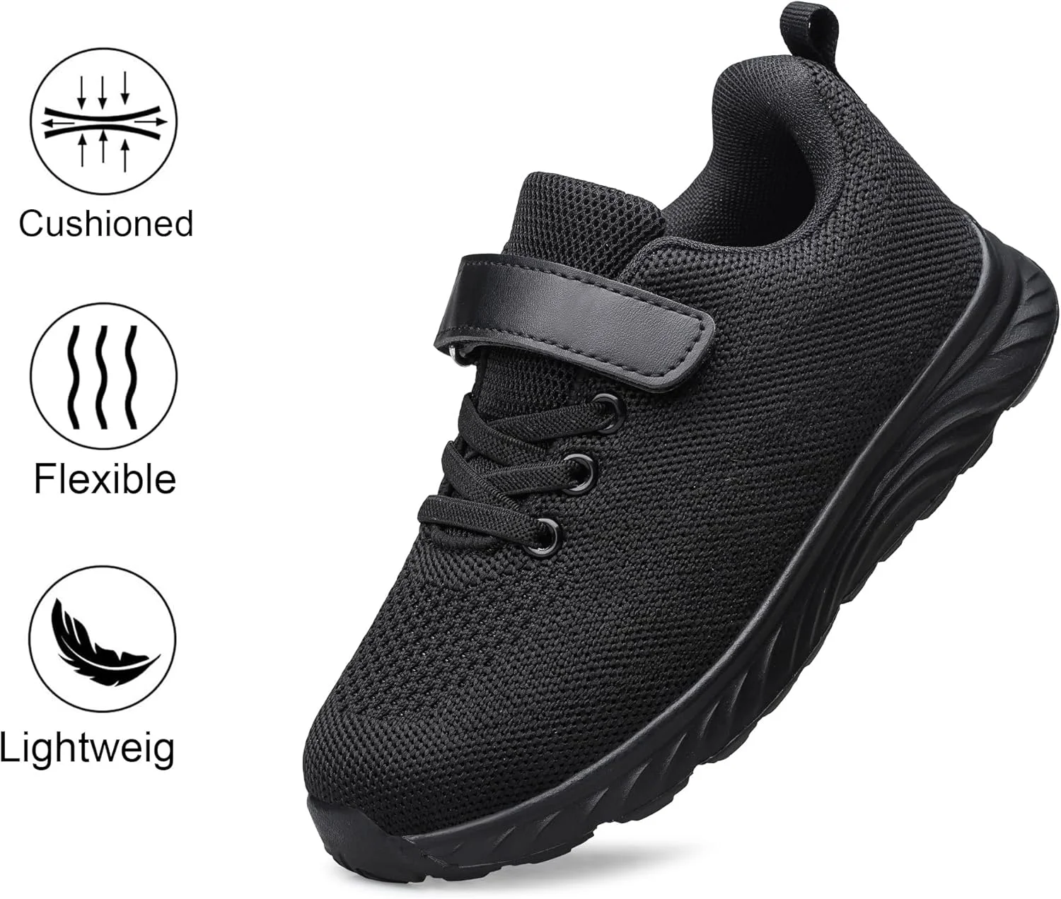 کفش‌های کتانی پسرانه دخترانه YHOON، کفش‌های ورزشی دویدن و پیاده‌روی بچه‌گانه برای کودکان نوپا/کودکان کوچک/کودکان بزرگ، تمام مشکی-n288، سایز 5.5 کودک بزرگ