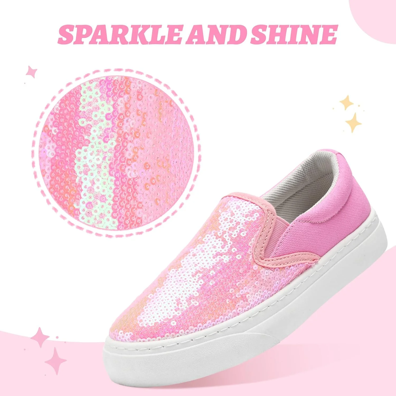 کفش‌های کتانی دخترانه و پسرانه Xinlanlin، مدل بوم، ساق کوتاه، بدون بند، اسپرت، پولک‌دار، مناسب پیاده‌روی/دویدن