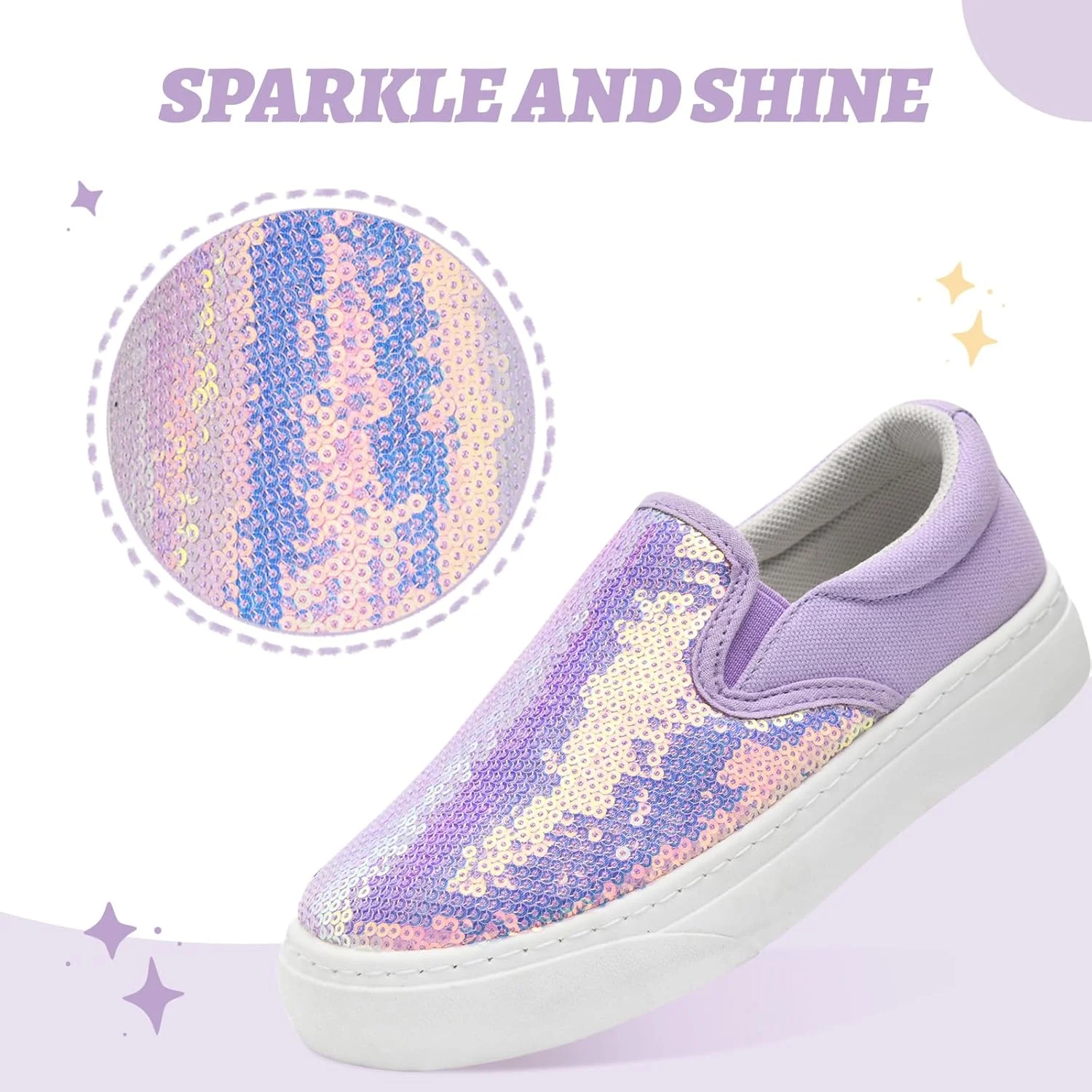 کفش‌های کتانی دخترانه و پسرانه Xinlanlin، مدل بومیو، ساق کوتاه، بدون بند، اسپرت، پولک‌دار و براق، مناسب پیاده‌روی و دویدن