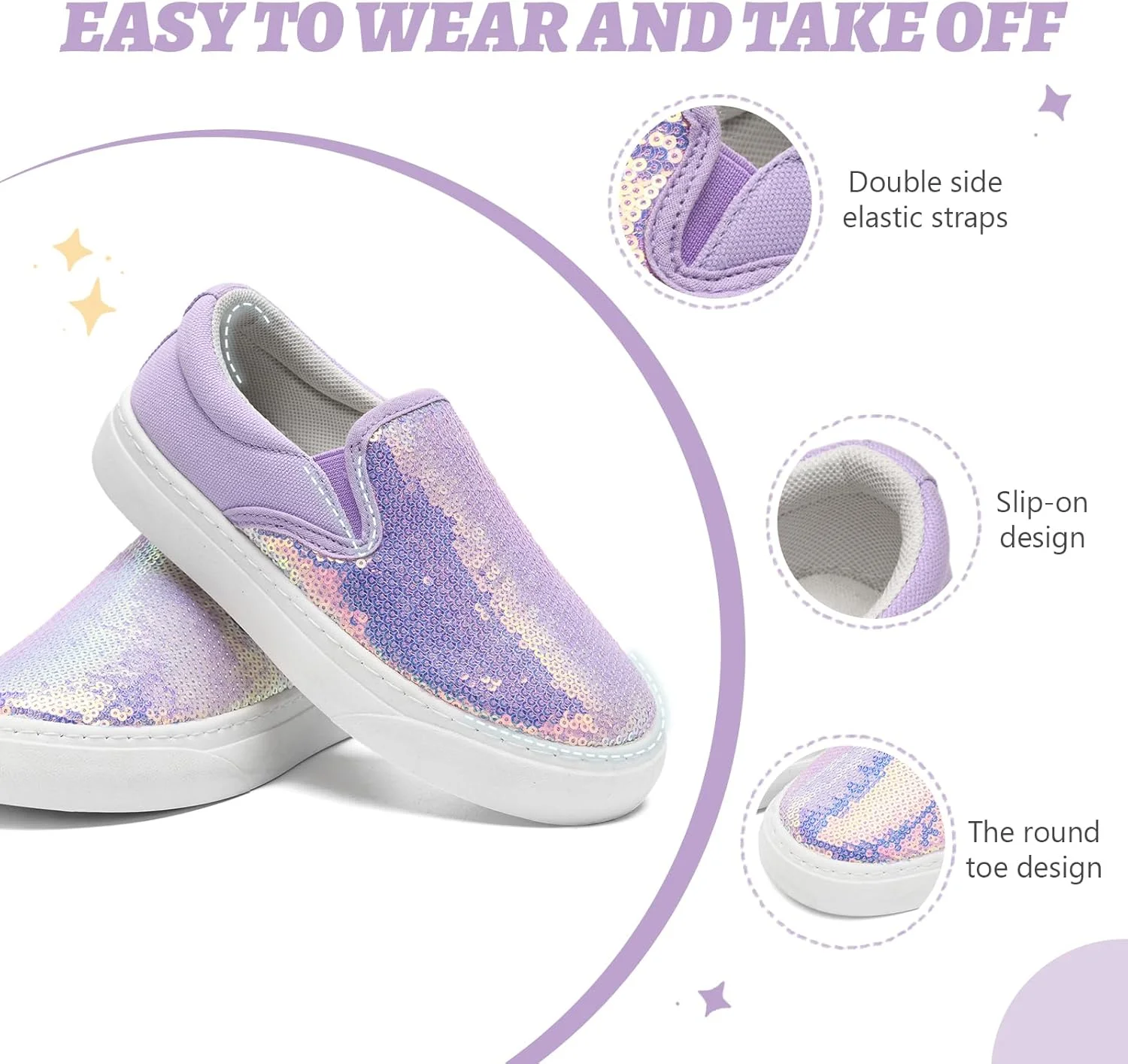 کفش‌های کتانی دخترانه و پسرانه Xinlanlin، مدل بومیو، ساق کوتاه، بدون بند، اسپرت، پولک‌دار و براق، مناسب پیاده‌روی و دویدن