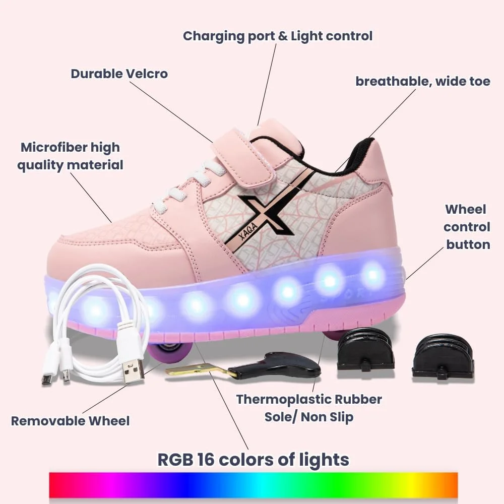 کفش‌های چرخ‌دار جداشدنی XAQA - کفش‌های اسکیت چراغ‌دار LED برای کودکان | کتانی اسکیت برای پسران و دختران برای تولد و تعطیلات