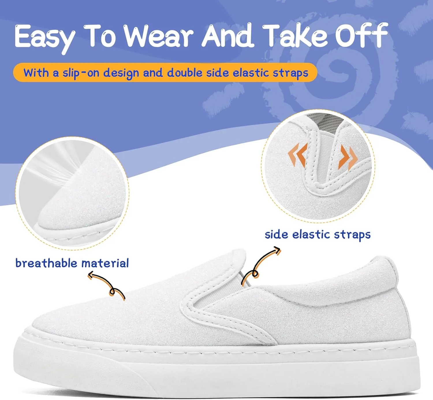 کفش‌های کتانی بچگانه xinlanlin برای دختران و پسران، مدل لژ کوتاه، بدون بند، کفش‌های بوم گاه به گاه و راحت برای پیاده‌روی، پولک‌دار و براق