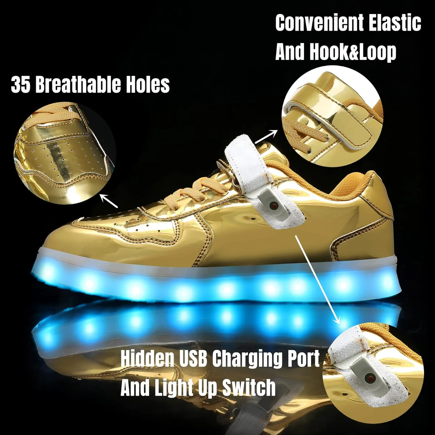 کفش‌های کتانی LED بچگانه Wooowyet برای پسران، کفش‌های چراغ‌دار چسبی و کم نور، کفش‌های LED دخترانه با قابلیت شارژ USB