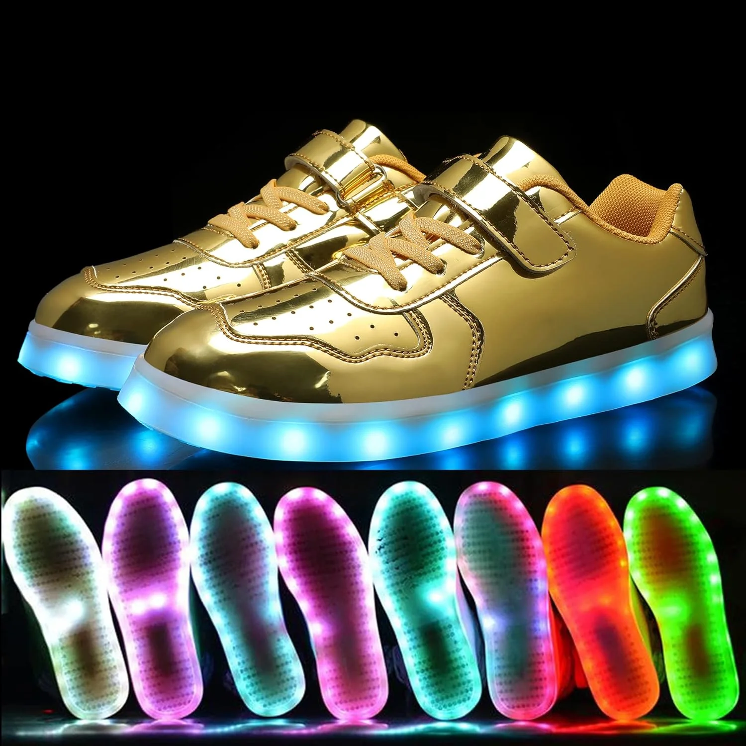 کفش‌های کتانی LED بچگانه Wooowyet برای پسران، کفش‌های چراغ‌دار چسبی و کم نور، کفش‌های LED دخترانه با قابلیت شارژ USB