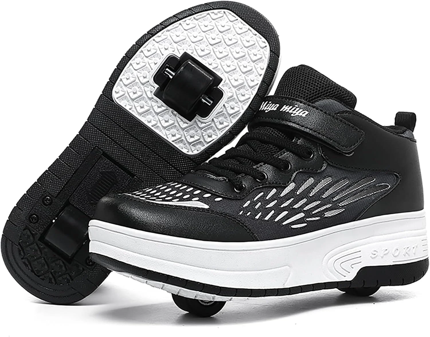 کفش های اسکیت غلتکی Wooowyet برای کودکان پسران دختران، کفش های کتانی چرخ دار شارژی، کفش های غلتکی مد روز مشکی سایز بزرگ 2.5