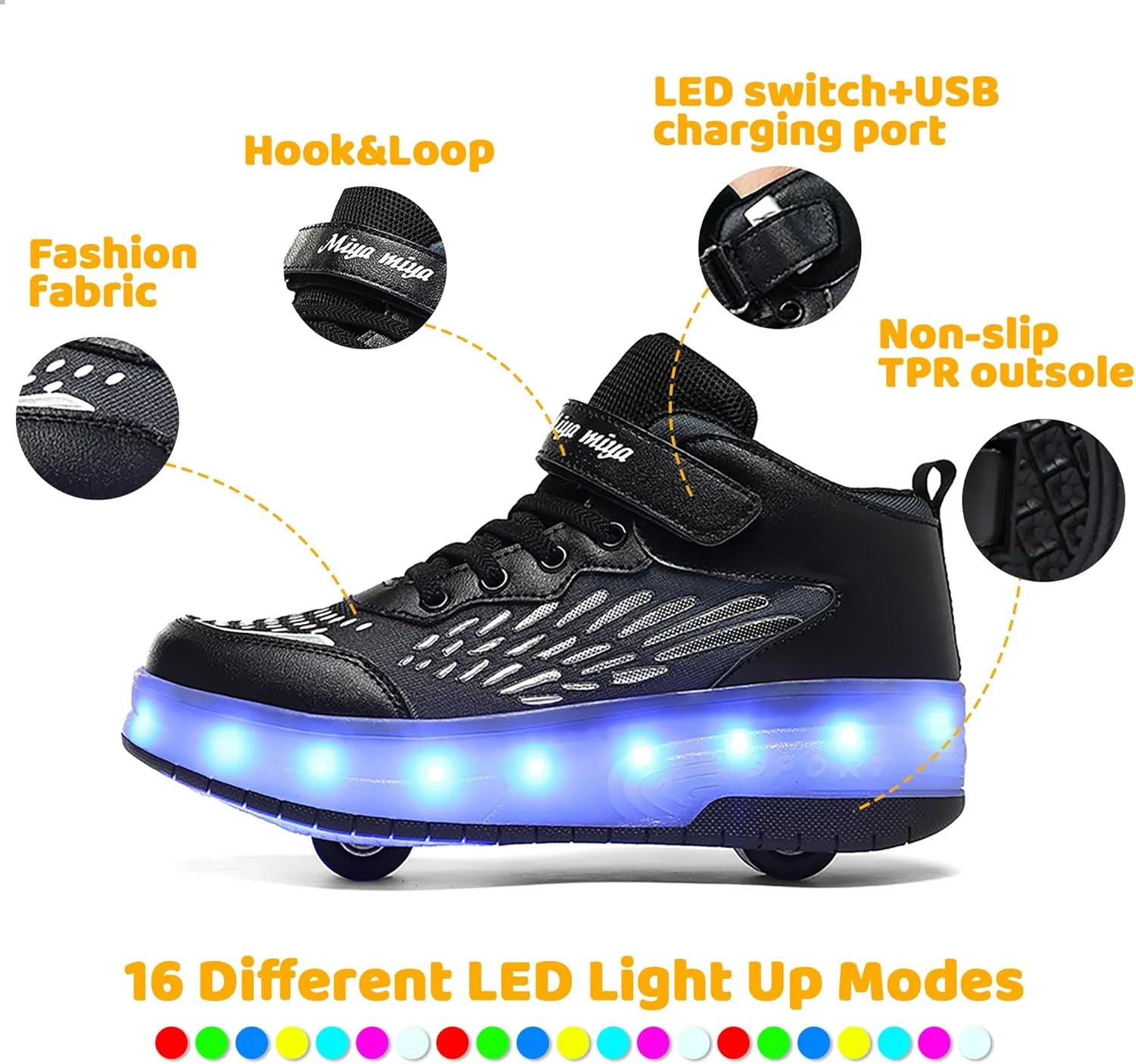 کفش های اسکیت غلتکی LED Wooowyet برای کودکان پسران دختران کفش های کتانی مد روز روشن با چرخ کفش های غلتکی چرخ دار USB قابل شارژ قلاب و حلقه