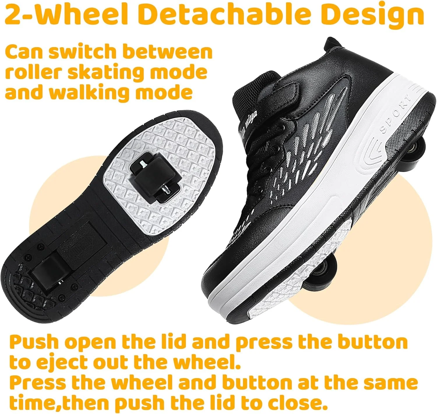 کفش های اسکیت غلتکی Wooowyet برای کودکان پسران دختران، کفش های کتانی چرخ دار شارژی، کفش های غلتکی مد روز مشکی سایز بزرگ 2.5