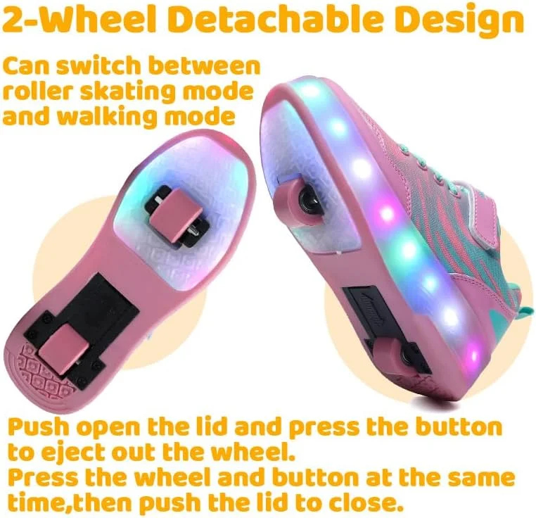 کفش اسکیت غلتکی ال ای دی Wooowyet برای کودکان پسران دختران، کفش های کتانی مد روز روشن با چرخ، کفش های غلتکی چرخ دار USB قابل شارژ با چسب ولکرو