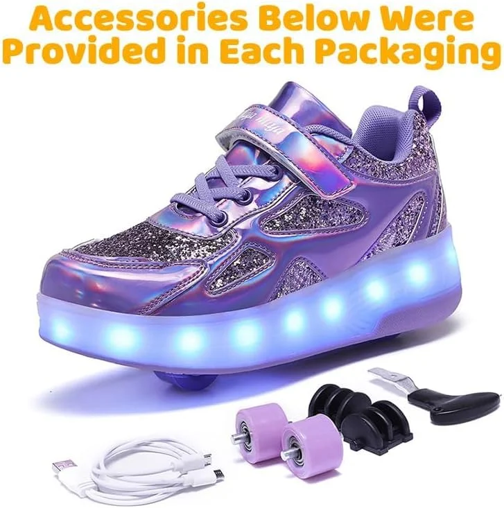 کفش اسکیت غلتکی LED Wooowyet برای کودکان پسران دختران، کفش های کتانی مد روز روشن با چرخ، کفش های چرخ دار قابل شارژ USB با چسب ولکرو کفش اسکیت غلتکی LED Wooowyet برای کودکان پسران دختران، کفش های کتانی مد روز روشن با چرخ، کفش های چرخ دار قابل شارژ USB با چسب ولکرو