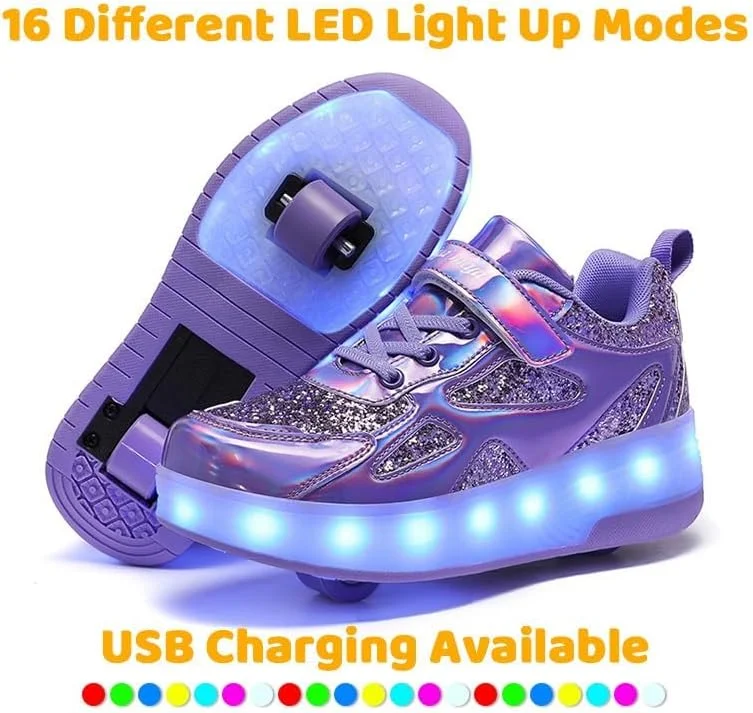 کفش اسکیت غلتکی LED Wooowyet برای کودکان پسران دختران، کفش های کتانی مد روز روشن با چرخ، کفش های چرخ دار قابل شارژ USB با چسب ولکرو کفش اسکیت غلتکی LED Wooowyet برای کودکان پسران دختران، کفش های کتانی مد روز روشن با چرخ، کفش های چرخ دار قابل شارژ USB با چسب ولکرو