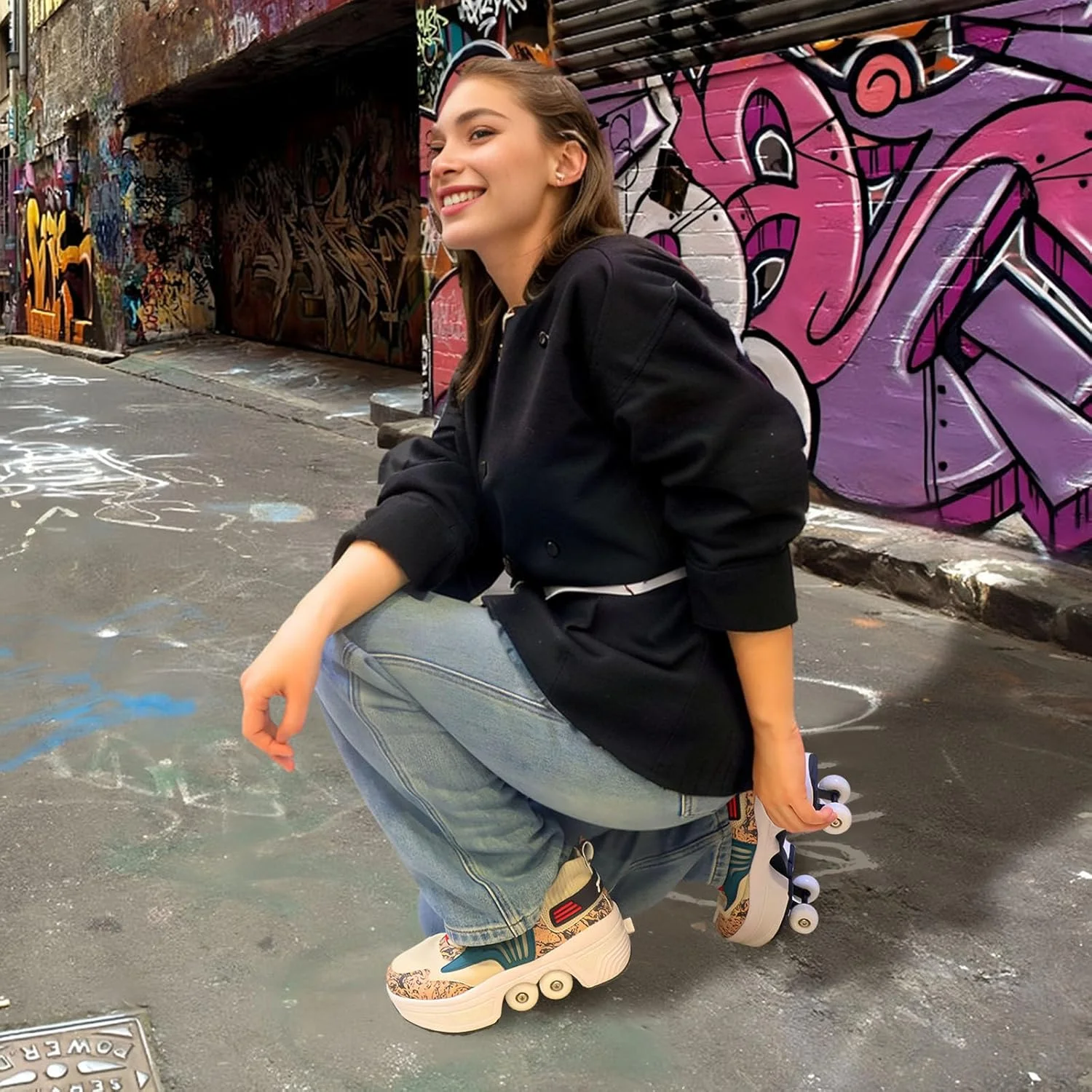 کفش های اسکیت غلتکی زنانه و بچگانه، کفش های غلتکی پسرانه و دخترانه با چرخ های جمع شونده، کفش های اسکیت غلتکی تنفسی برای هدیه تولد کریسمس کودکان