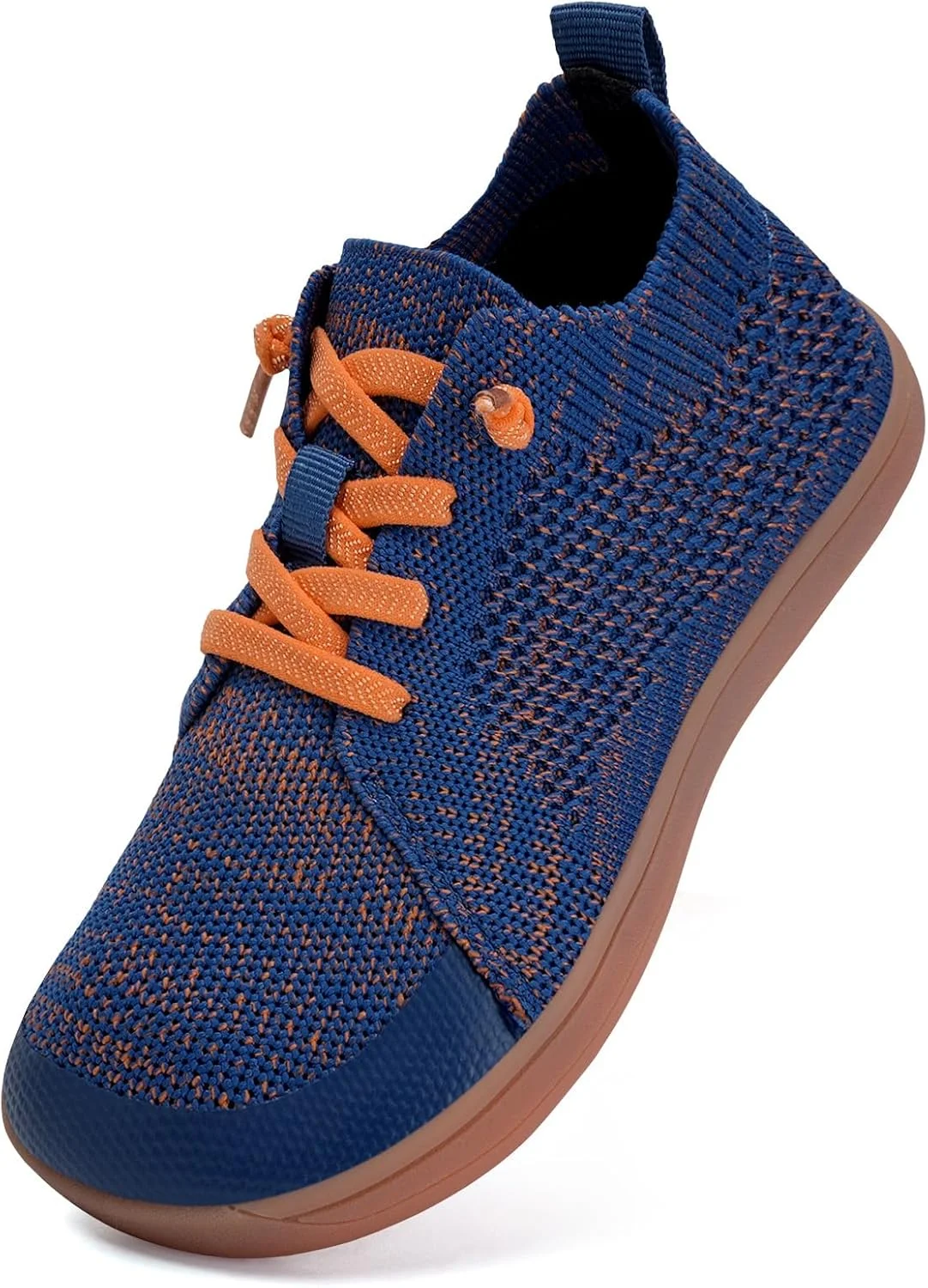 کفش های پهن و پابرهنه کودکانه WateLves، مناسب پسران و دختران، کتانی های مینیمالیستی، سبک وزن و تنفسی، مناسب پیاده روی | باز شدن طبیعی | تناسب انعطاف پذیر، سرمه ای/نارنجی، 1 Little Kid پهن