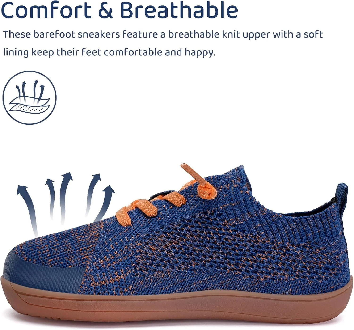 کفش های پهن و پابرهنه کودکانه WateLves، مناسب پسران و دختران، کتانی های مینیمالیستی، سبک وزن و تنفسی، مناسب پیاده روی | باز شدن طبیعی | تناسب انعطاف پذیر، سرمه ای/نارنجی، 1 Little Kid پهن