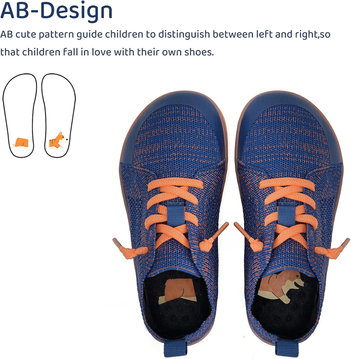 کفش های پهن و پابرهنه کودکانه WateLves، مناسب پسران و دختران، کتانی های مینیمالیستی، سبک وزن و تنفسی، مناسب پیاده روی | باز شدن طبیعی | تناسب انعطاف پذیر، سرمه ای/نارنجی، 1 Little Kid پهن