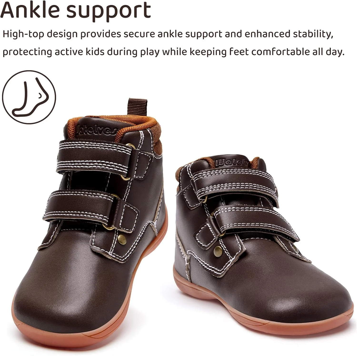 کفش های پهن و پابرهنه کودکانه WateLves، کفش ورزشی ساق بلند دخترانه و پسرانه با چسب ولکرو، کفش های پیاده روی سبک و راحت، قهوه ای، سایز 13 کودکانه پهن
