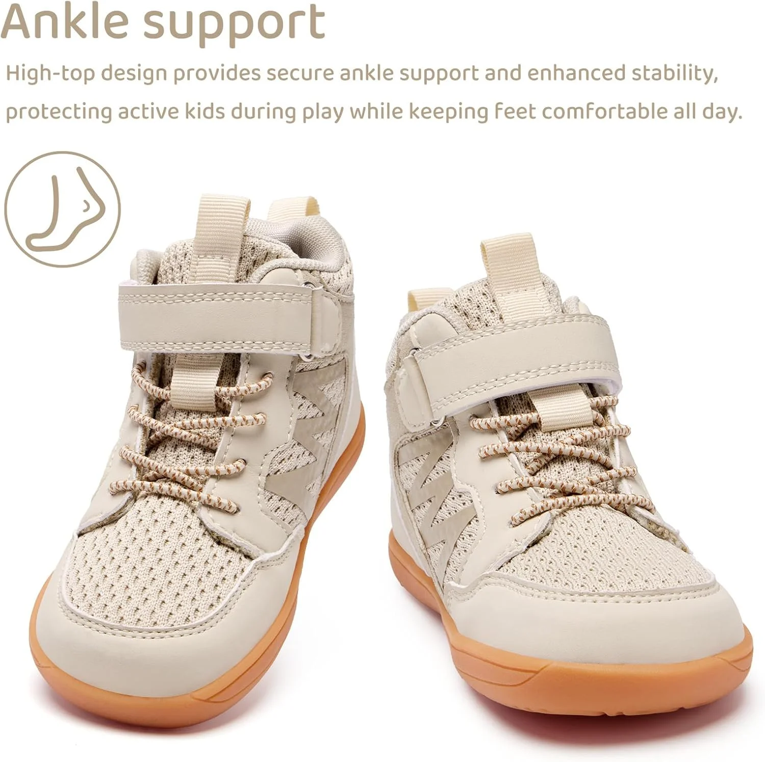 کفش کتانی پهن و تنفس پذیر کودکانه WateLves، مناسب دختران و پسران، ساق بلند با بند قابل تنظیم، مناسب پیاده روی، سبک وزن، ورزشی و بدون پاشنه