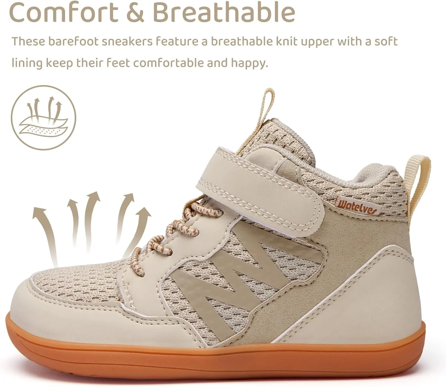 کفش کتانی پهن و تنفس پذیر کودکانه WateLves، مناسب دختران و پسران، ساق بلند با بند قابل تنظیم، مناسب پیاده روی، سبک وزن، ورزشی و بدون پاشنه