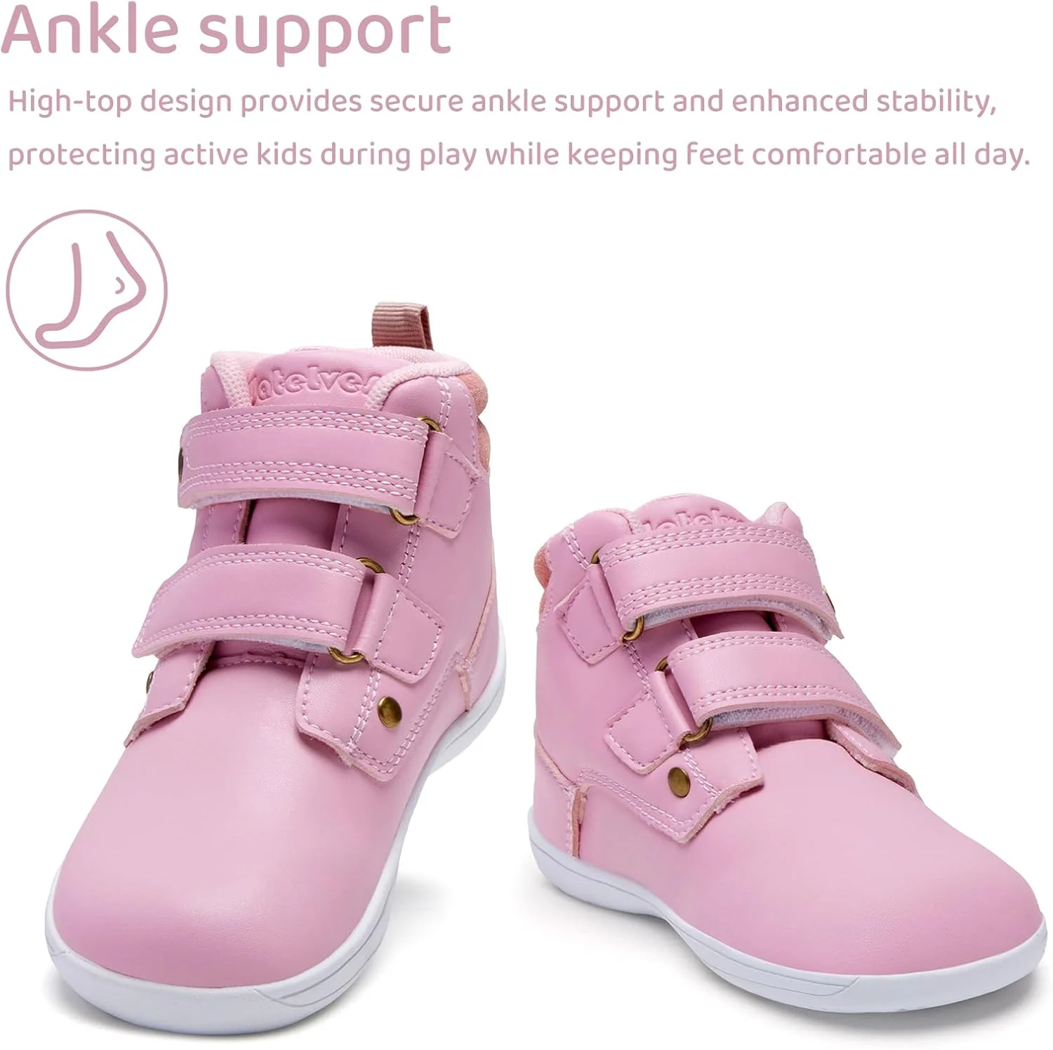 کفش‌های پهن و پابرهنه بچه‌گانه WateLves، کفش کتانی ساق بلند دخترانه و پسرانه با چسب ولکرو، کفش‌های پیاده‌روی سبک و راحت، صورتی، سایز 8 پهن بچه‌گانه