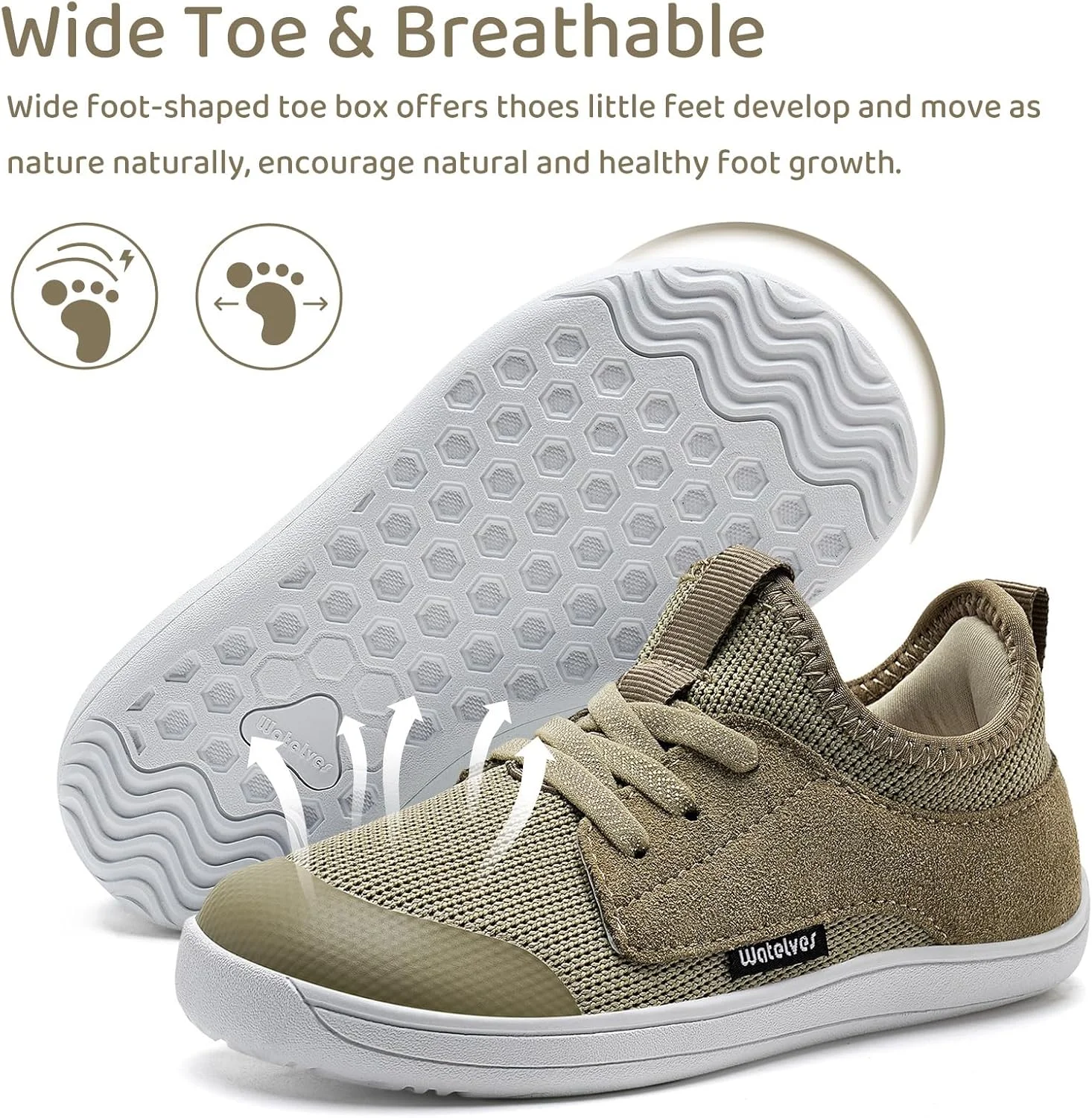 کفش های پابرهنه پهن مناسب کودکان نوپا/بزرگسال WateLves، کفش های ورزشی مینیمالیستی پسرانه و دخترانه، پخش طبیعی، سبک وزن، تنفسی، مناسب دویدن و تنیس