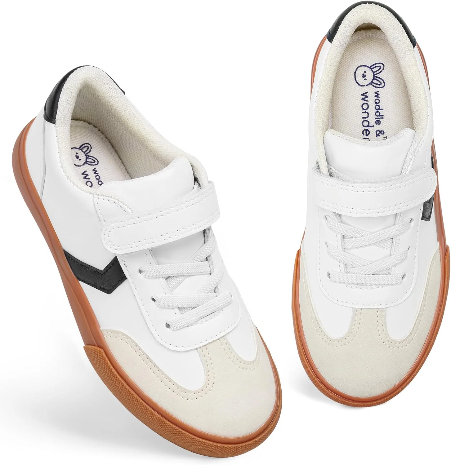 کفش های اسلیپ آن کودکانه Waddle Wonder برای پسران و دختران، کفش کتانی مدرسه تنیس پیاده روی چسبی برای کودکان کفش های غیر لغزنده کلاسیک مشکی و سفید سایز 36 EU