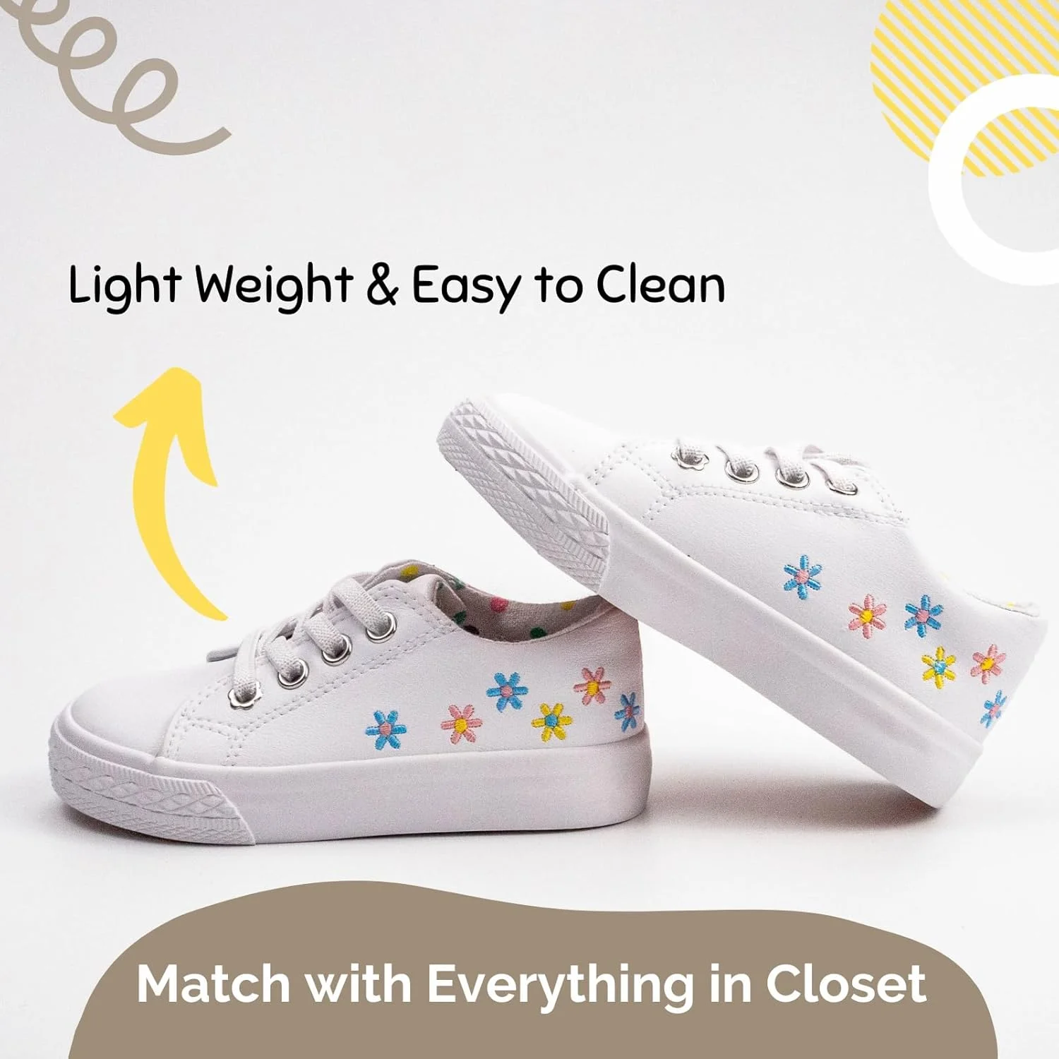 کفش‌های کتانی بچگانه Waddle Wonder برای پسران و دختران، کفش‌های تخت و سبک وزن با گلدوزی گل و بند کشی الاستیک