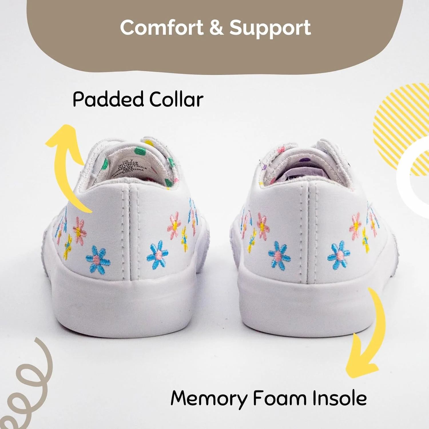کفش‌های کتانی بچگانه Waddle Wonder برای پسران و دختران، کفش‌های تخت و سبک وزن با گلدوزی گل و بند کشی الاستیک