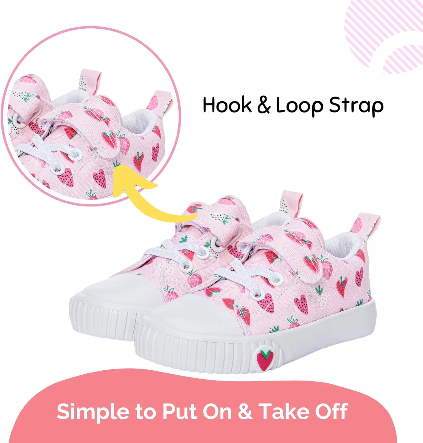 کفش های دخترانه طرح توت فرنگی Waddle Wonder، کفش های کتانی غیر رسمی بوم با زیره لاستیکی ضد لغزش، طراحی آموزشی چپ-راست
