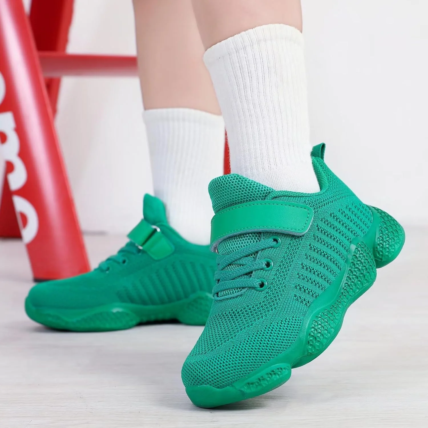 کفش ورزشی پسرانه Voxge، کفش های ورزشی دخترانه، کفش های مد روز چسبی بچگانه، سبز، سایز 3 بچه کوچک