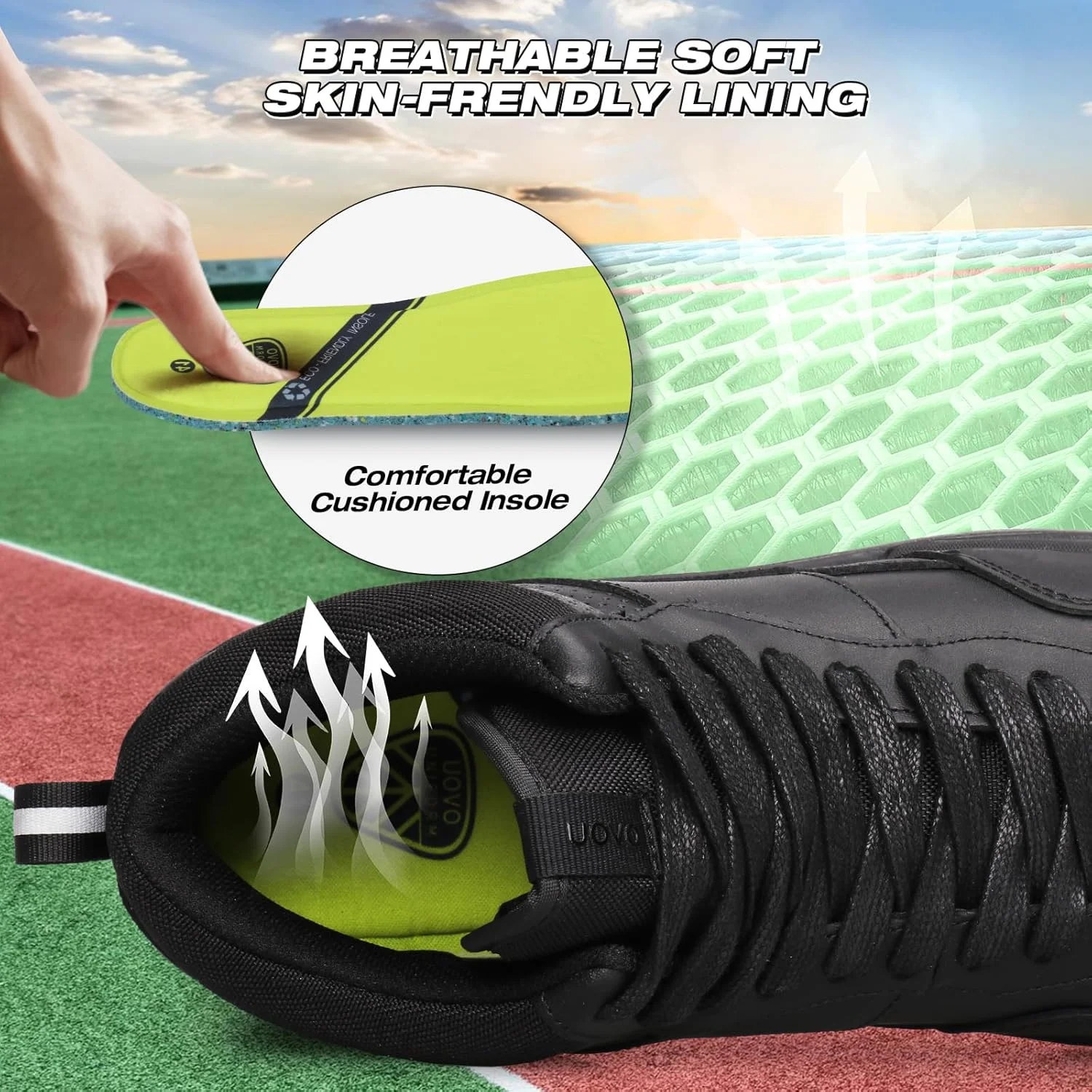 کفش مدرسه ای چرمی مشکی مردانه UOVO، کفش کتانی ساق دار بند دار نوجوانان، لباس فرم پسرانه سایز 6UK(39EU)-10UK(45EU)