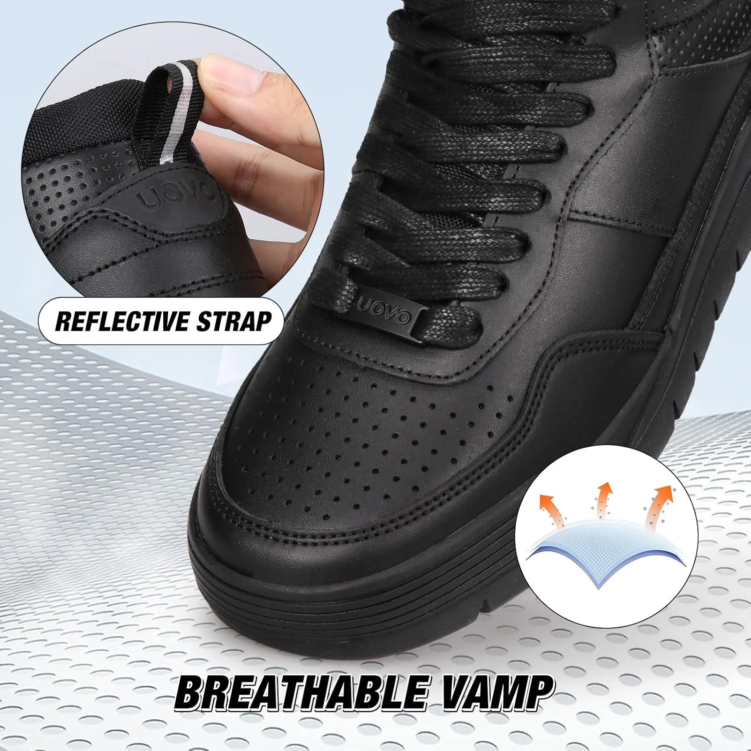 کفش مدرسه ای چرمی مشکی مردانه UOVO، کفش کتانی ساق دار بند دار نوجوانان، لباس فرم پسرانه سایز 6UK(39EU)-10UK(45EU)