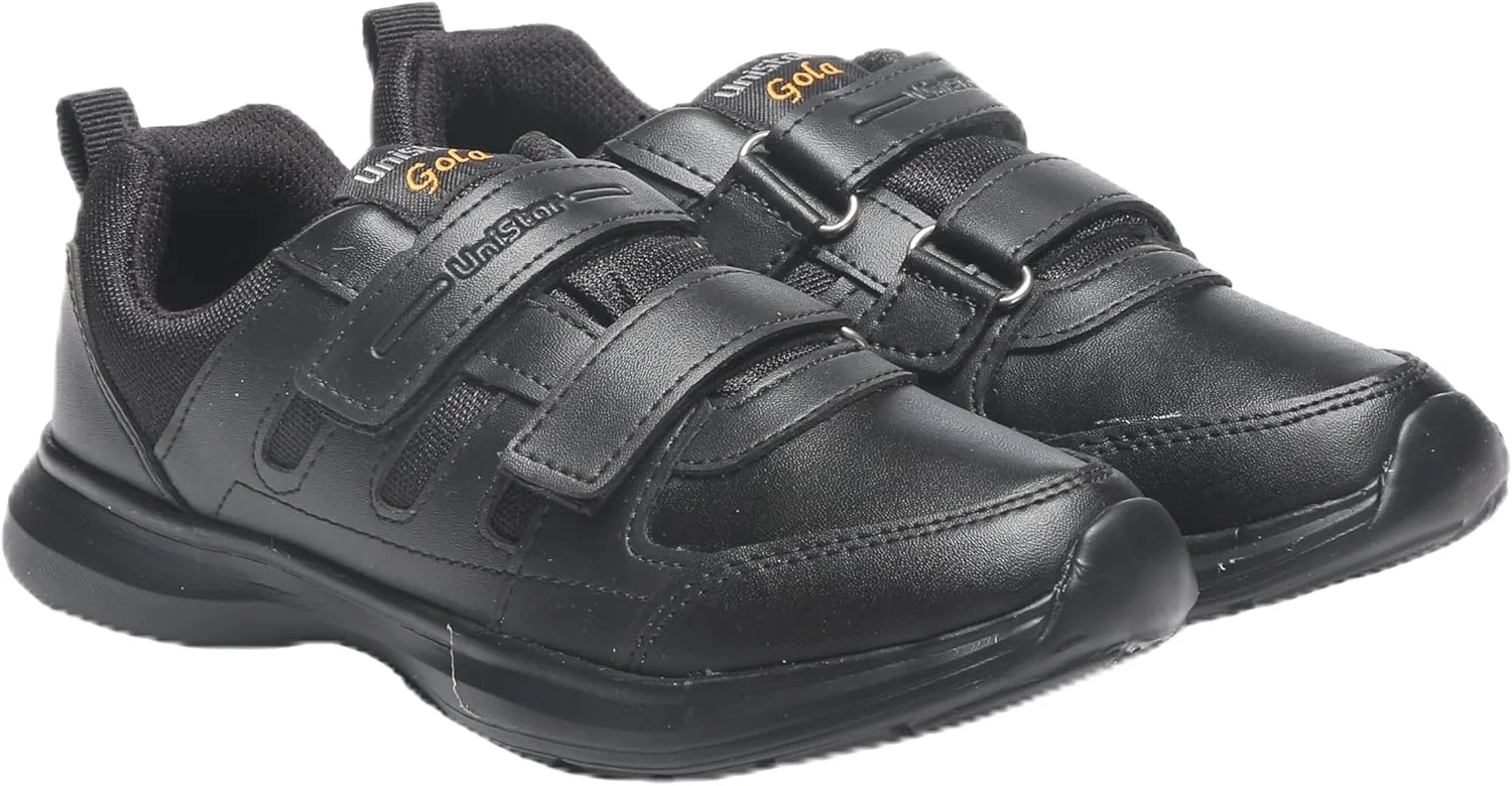 کفش مدرسه ای مشکی یونی استار، فوق العاده نرم با کفی مموری فوم و چرم مصنوعی به همراه ست مداد تراش و پاک کن