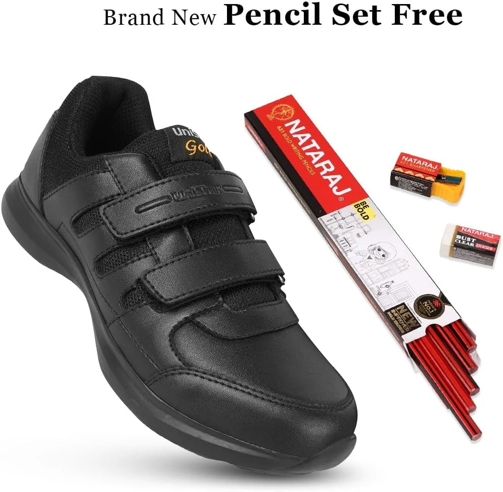 کفش مدرسه ای مشکی یونی استار، فوق العاده نرم با کفی مموری فوم و چرم مصنوعی به همراه ست مداد تراش و پاک کن کفش مدرسه ای مشکی یونی استار، فوق العاده نرم با کفی مموری فوم و چرم مصنوعی به همراه ست مداد تراش و پاک کن