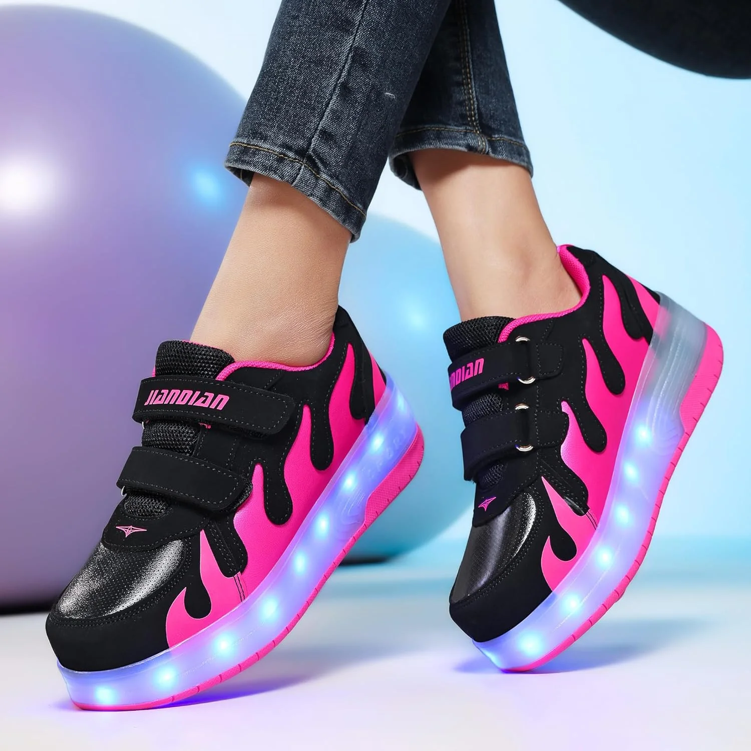 کفش های چرخ دار Ufatansy پسرانه، کتانی با چرخ، کفش های اسکیت غلتکی دخترانه، شارژ USB، چراغ های LED درخشان، کفش های اسکیت برای مبتدیان، کفش های ورزشی سبک وزن و تنفسی بچه گانه، L-رز-چرخ های دوتایی