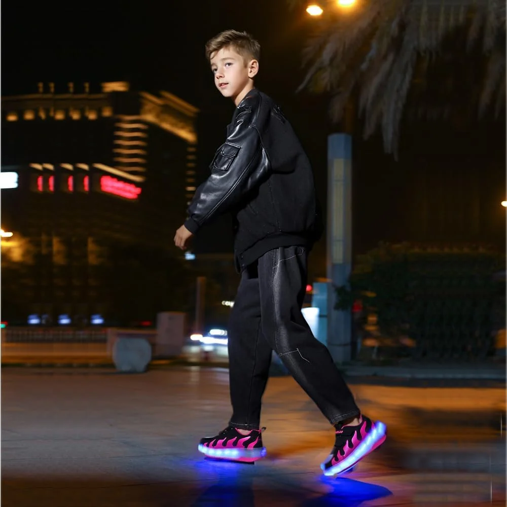 کفش های چرخ دار Ufatansy پسرانه، کتانی با چرخ، کفش های اسکیت غلتکی دخترانه، شارژ USB، چراغ های LED درخشان، کفش های اسکیت برای مبتدیان، کفش های ورزشی سبک وزن و تنفسی بچه گانه، L-رز-چرخ های دوتایی