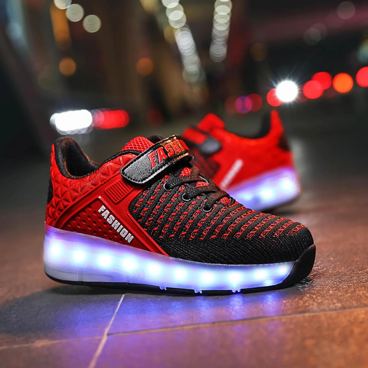 کفش های چرخ دار Ufatansy دخترانه پسرانه، کتانی با چرخ، کفش اسکیت چرخ دار با شارژ USB، کفش های روشن LED، اسکیت برای مبتدیان، کفش های ورزشی سبک وزن و تنفسی بچه گانه، قرمز تک چرخ، سایز 3 بچه گانه