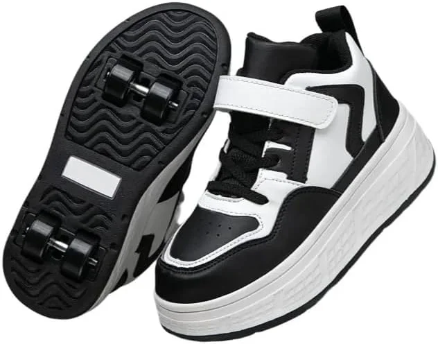 کفش‌های کتانی چرخ‌دار نوجوانان برای استفاده روزمره، غیررسمی و همه‌کاره، با مواد مقاوم در برابر خراش، سبک و تنفس‌پذیر، نوار چسبی جادویی قابل تنظیم، داخل راحت و زیره ضد لغزش